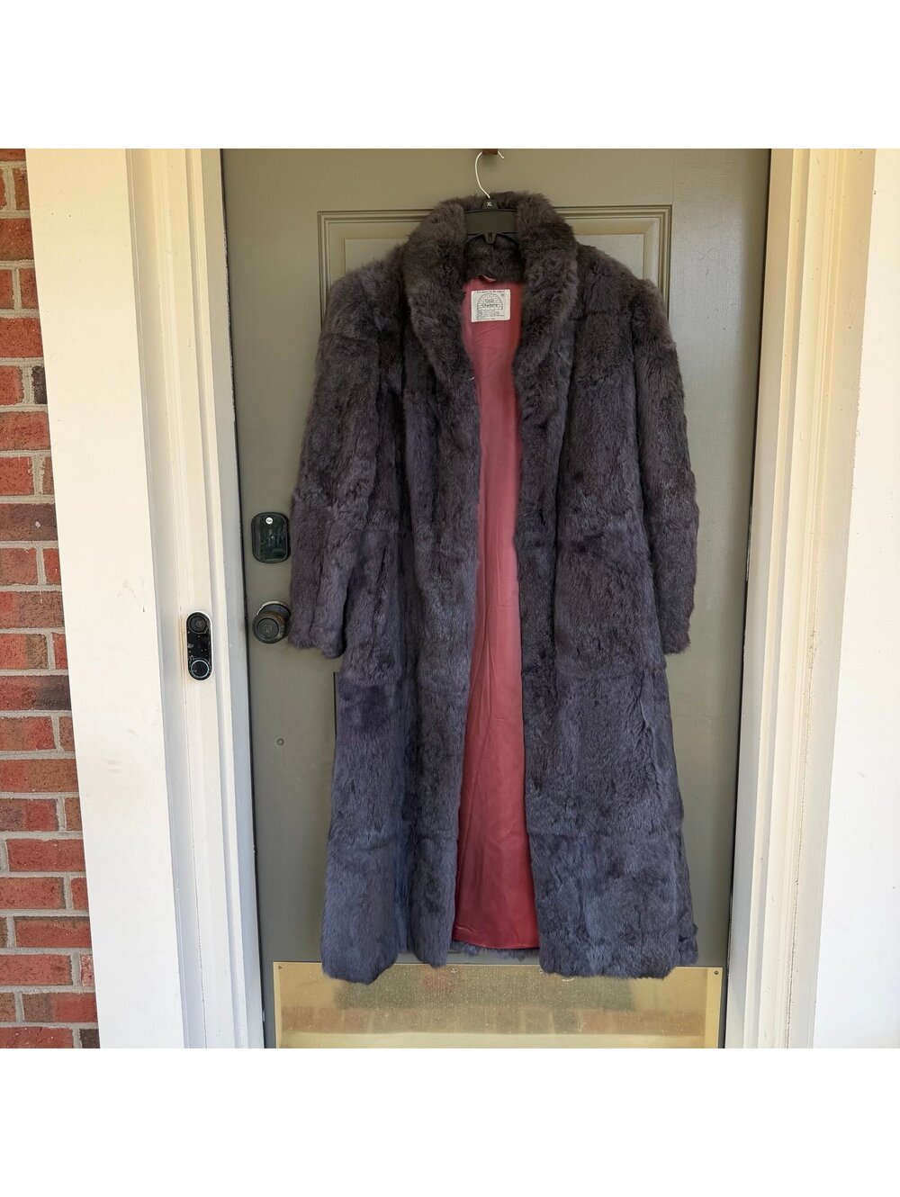 1980s Vintage Chill Chasers Smoke Grey Real Rabbit Fur Long Trench Coat